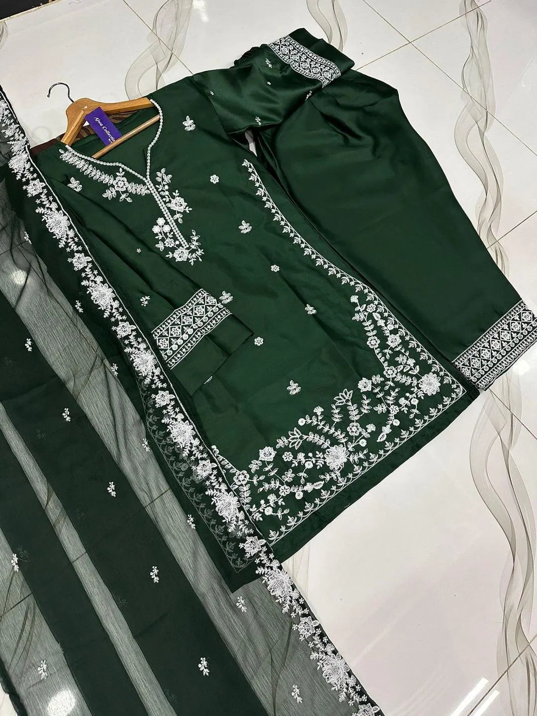 Farshi Embroidered Shirt with Farshi Shalwar & Dupatta 3Pcs