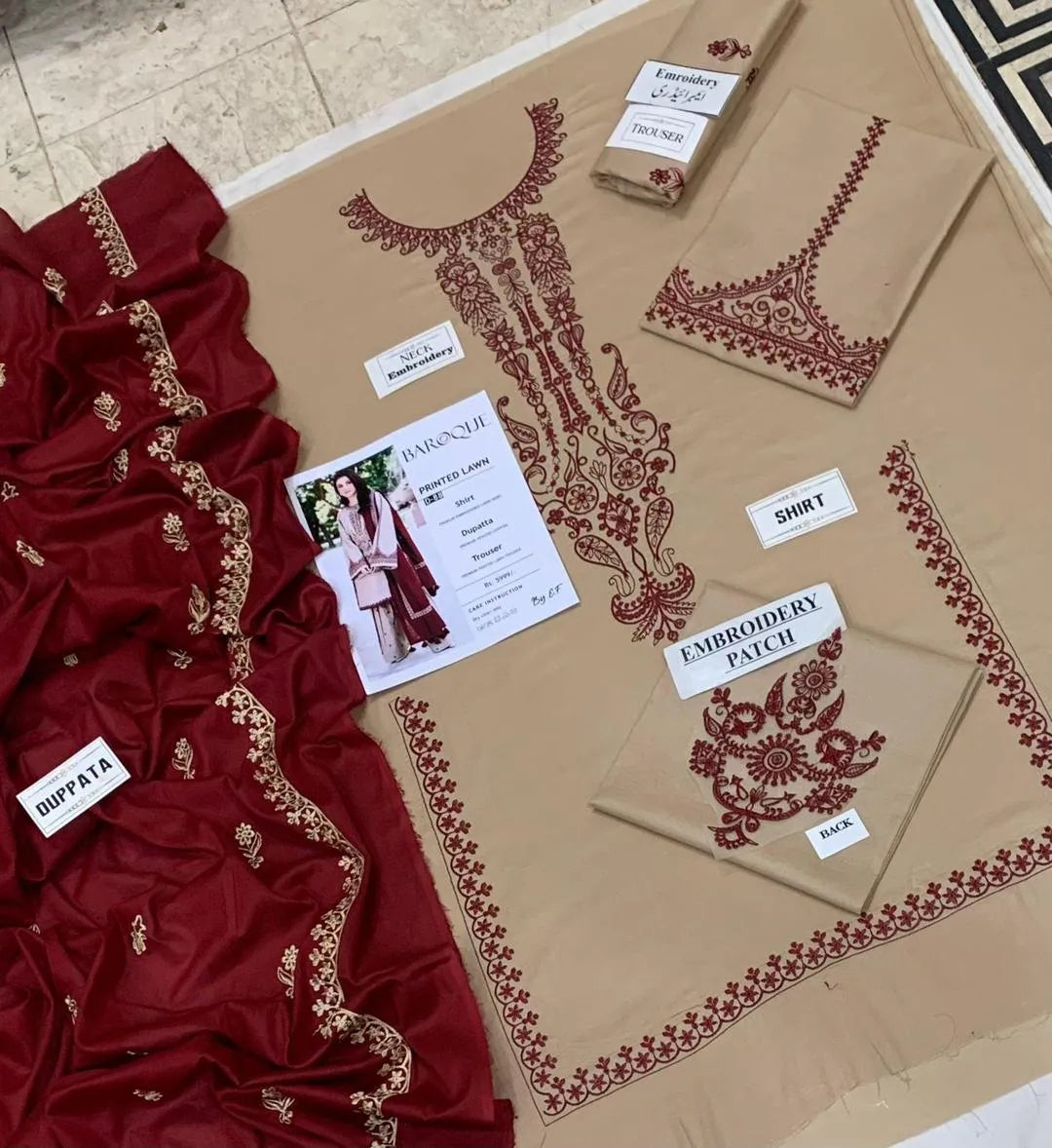 Eid Shaadi Suit Brown Lawn Embroidered 3-Piece Set (Unstitched)