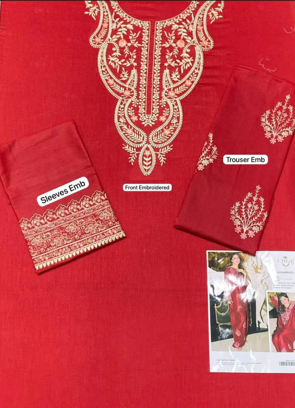 Red Embroidered Kurta Pajama Set for Women (Unstiched)