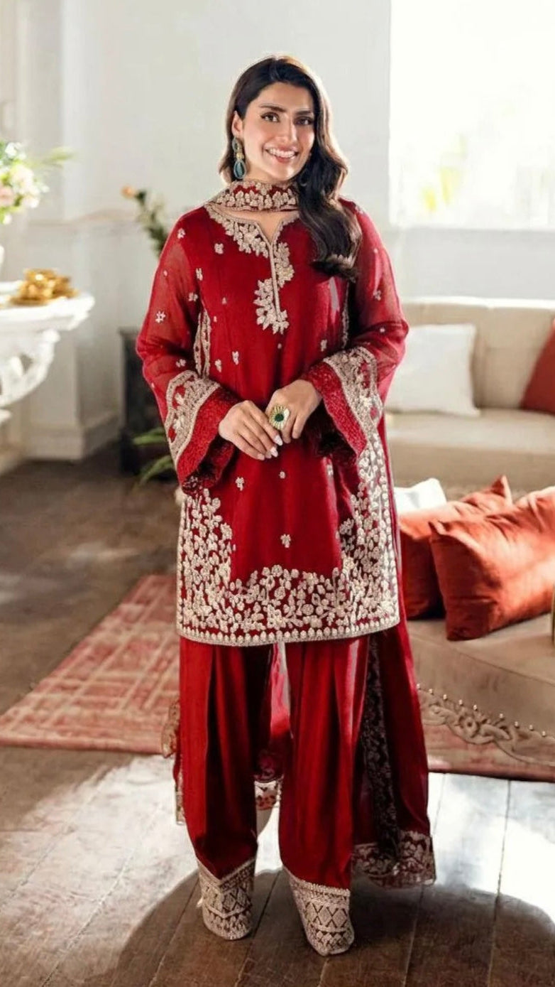 Farshi Embroidered Shirt with Farshi Shalwar & Dupatta 3Pcs