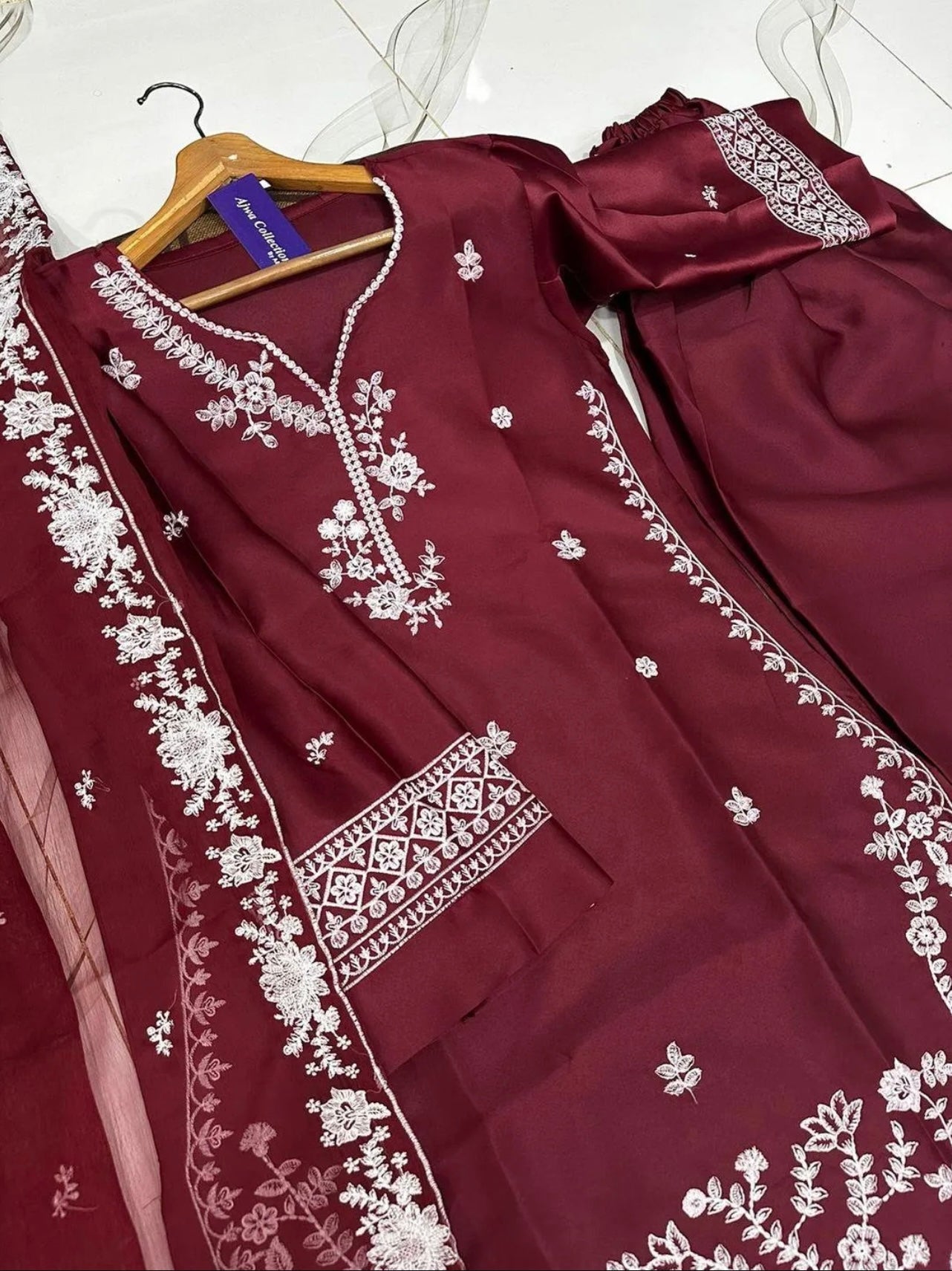 Farshi Embroidered Shirt with Farshi Shalwar & Dupatta 3Pcs