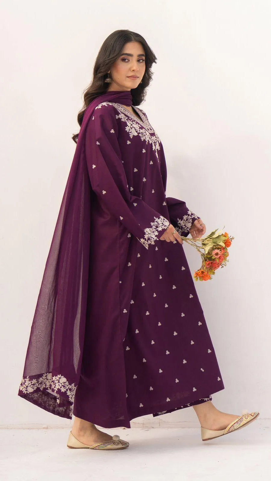 Purple Embroidered 3-Piece Lawn Suit for Women (Unstitched)