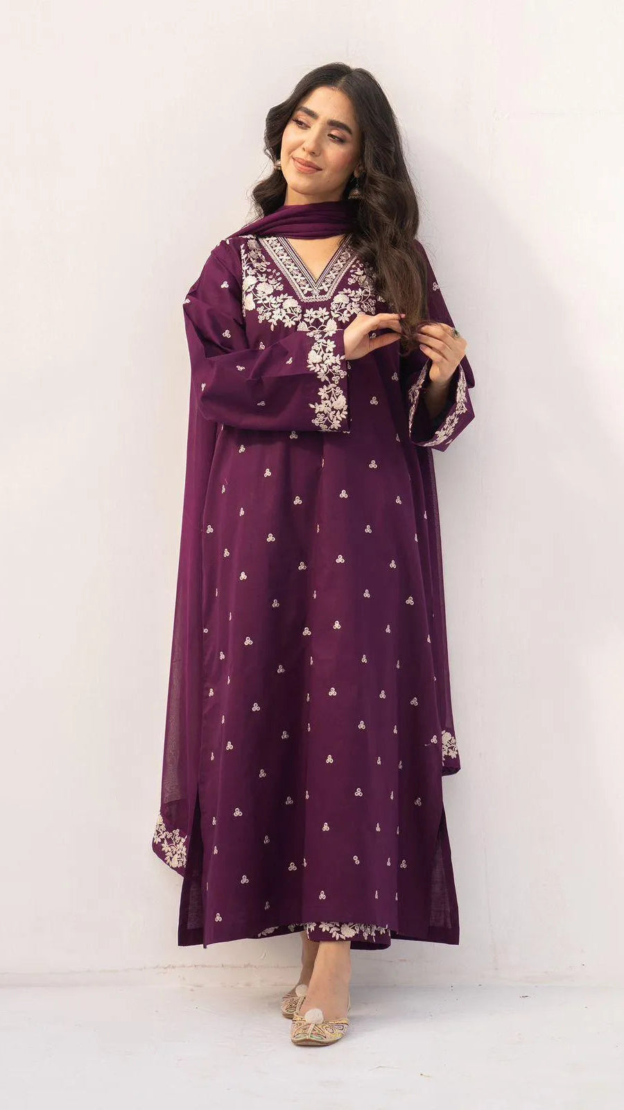 Purple Embroidered 3-Piece Lawn Suit for Women (Unstitched)