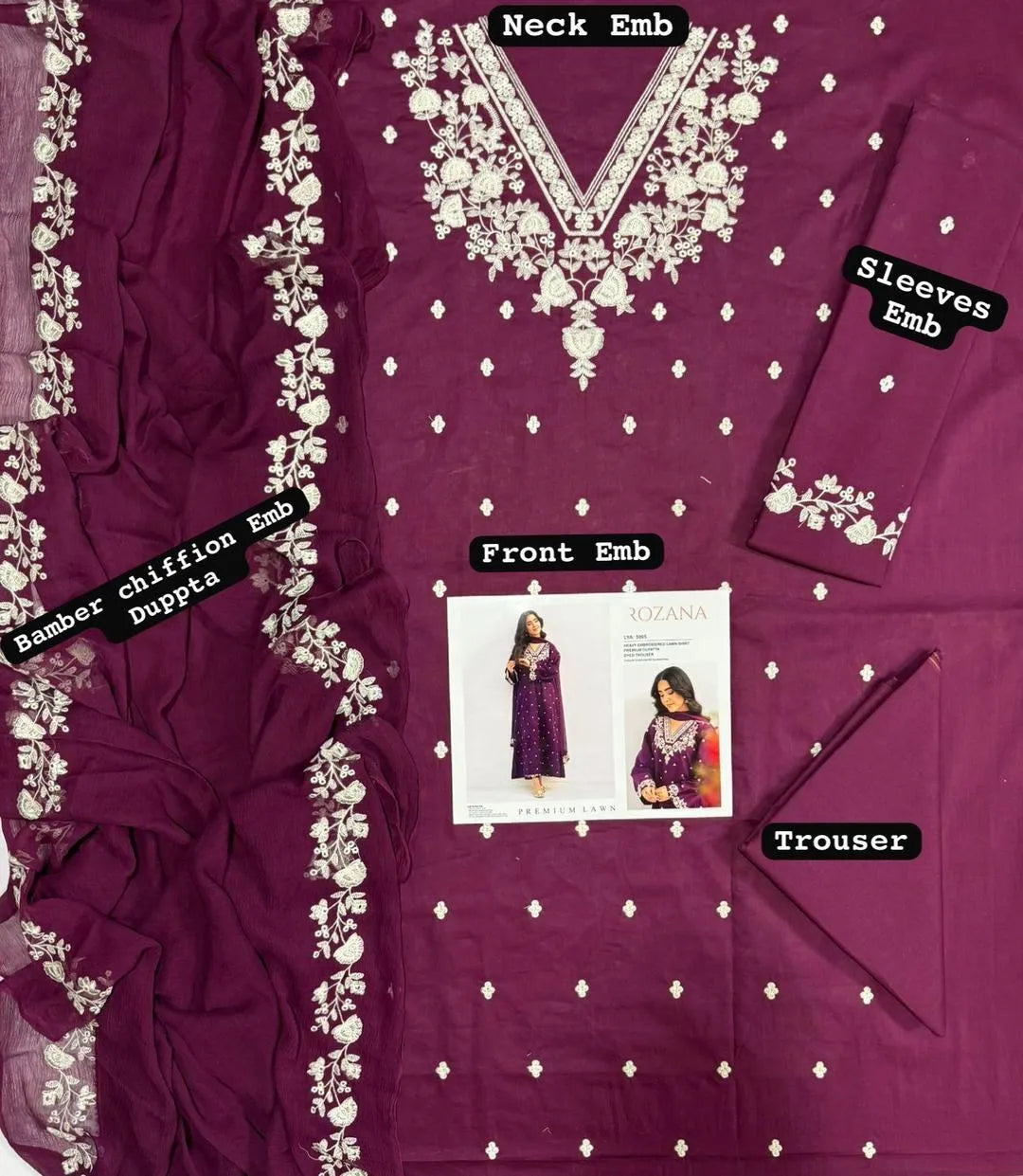 Purple Embroidered 3-Piece Lawn Suit for Women (Unstitched)