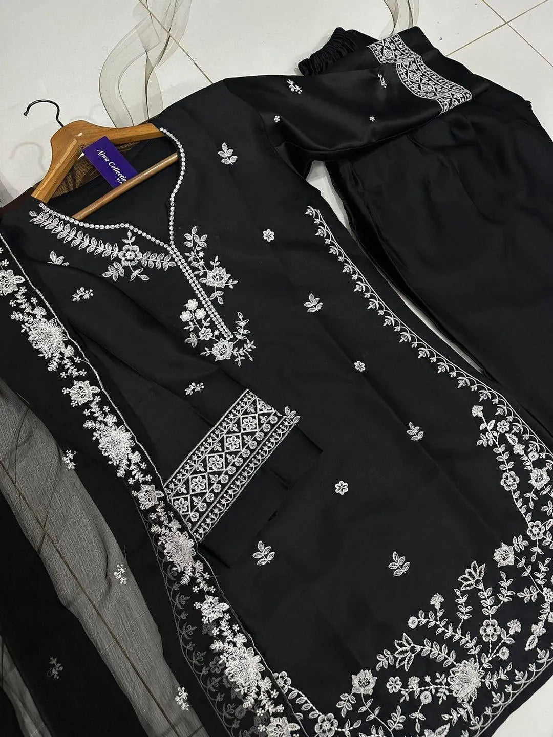 Farshi Embroidered Shirt with Farshi Shalwar & Dupatta 3Pcs