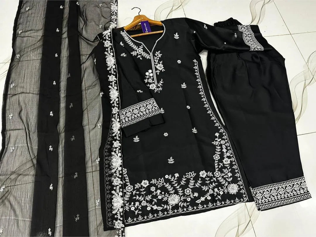 Farshi Embroidered Shirt with Farshi Shalwar & Dupatta 3Pcs