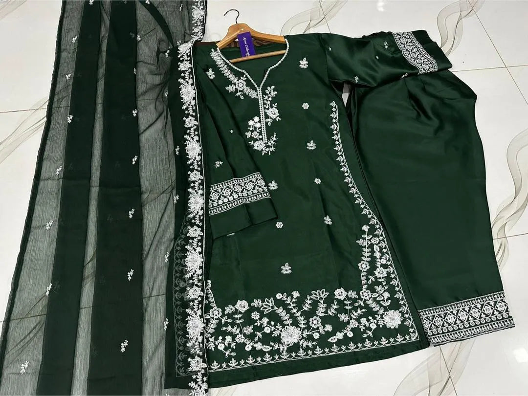 Farshi Embroidered Shirt with Farshi Shalwar & Dupatta 3Pcs