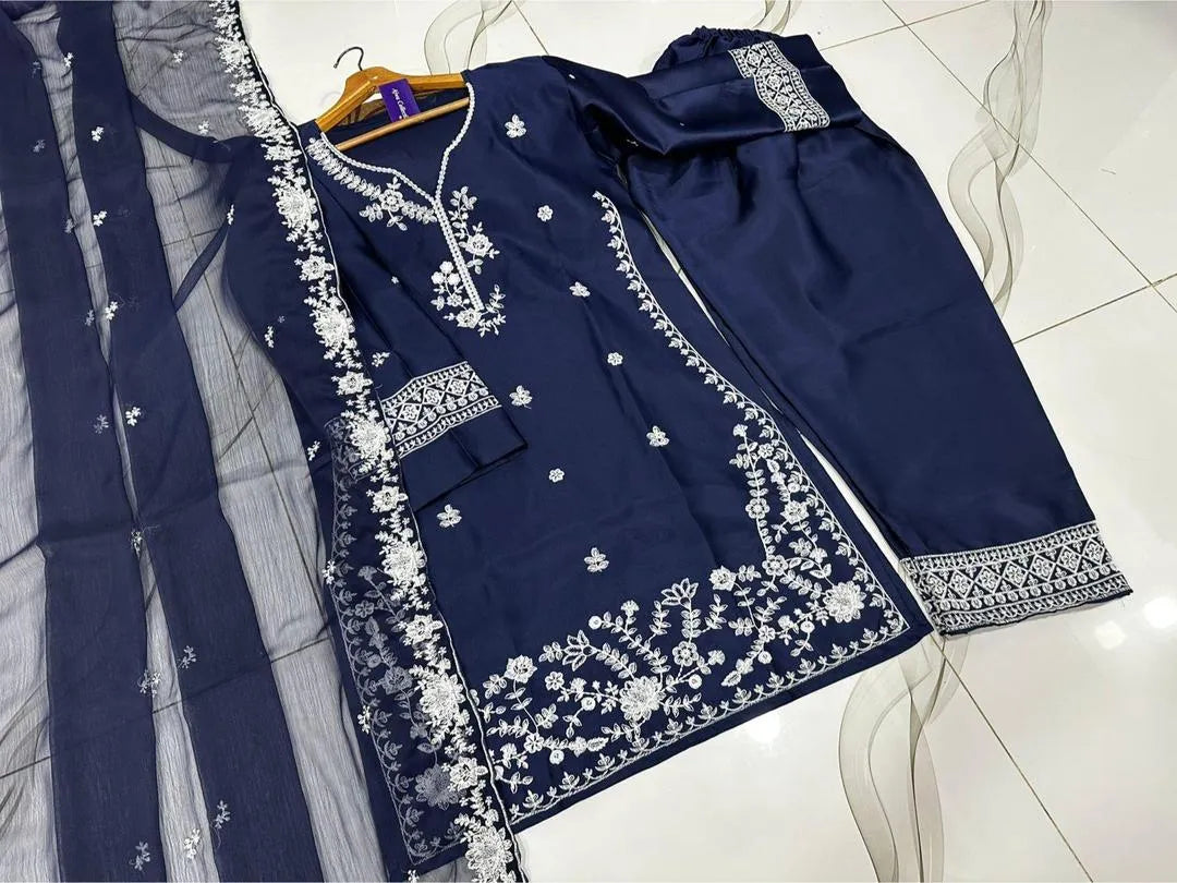 Farshi Embroidered Shirt with Farshi Shalwar & Dupatta 3Pcs