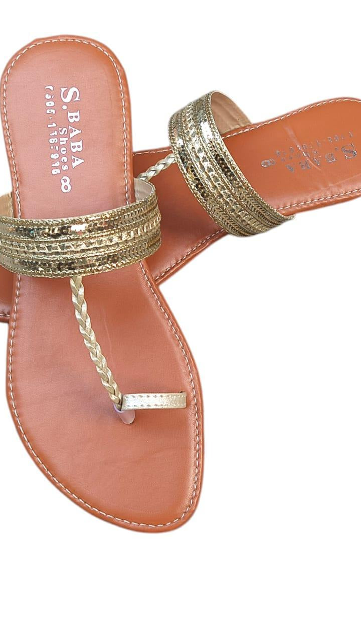 Golden PU Leather Kolhapuri Chappals for Women Sizes 6-11