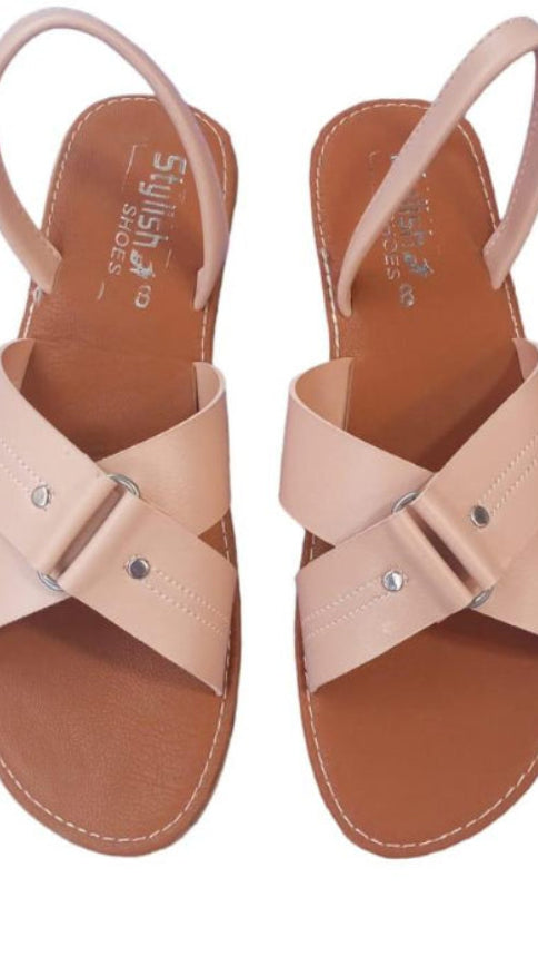 Women's Light Pink PVC Sandals with Metal Straps