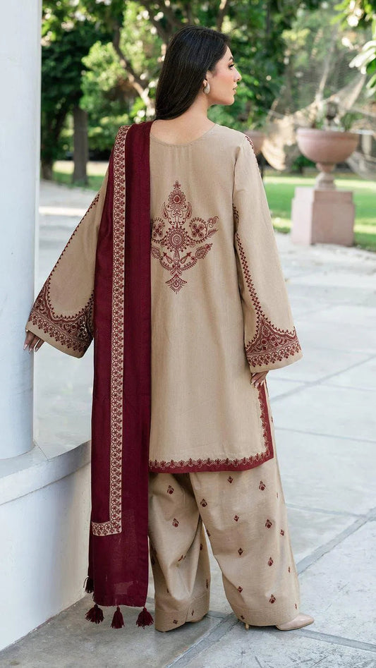 Eid Shaadi Suit Brown Lawn Embroidered 3-Piece Set (Unstitched)